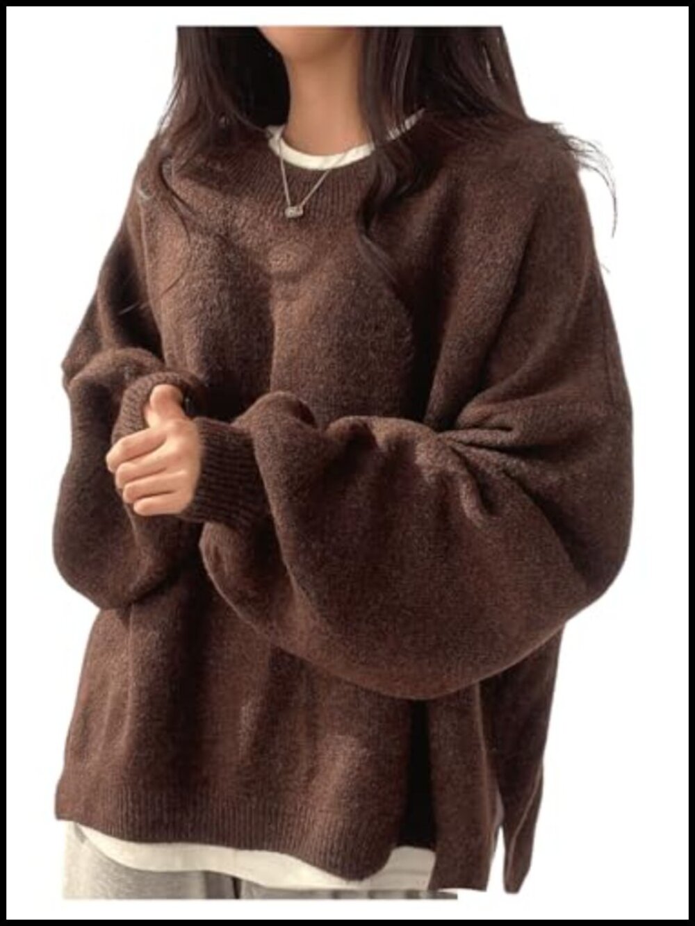 Women's Cozy Oversized Knit Pullover Sweater Fall Winter Drop Shoulder Lantern